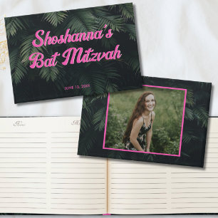 Rosa Neon Tropical Bat Mitzvah Party Wasserzeichen Gästebuch