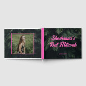 Rosa Neon Tropical Bat Mitzvah Party Wasserzeichen Gästebuch (Voll)