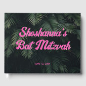 Rosa Neon Tropical Bat Mitzvah Party Wasserzeichen Gästebuch (Vorderseite)