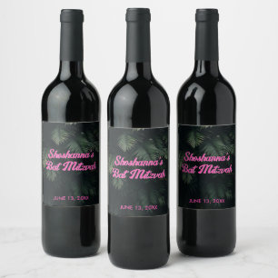 Rosa Neon Tropical Bat Mitzvah Party Weinkeller Weinetikett