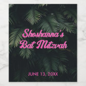 Rosa Neon Tropical Bat Mitzvah Party Weinkeller Weinetikett (Einzelnes Label)