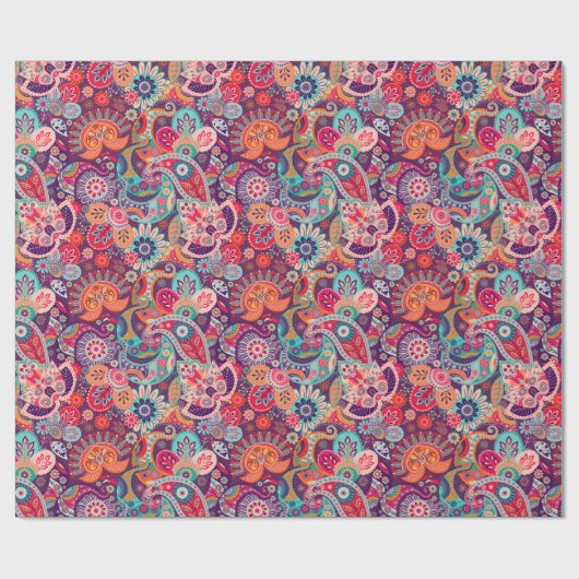 Rosa Neonpaisleyblumenmuster Geschenkpapier (Flach)