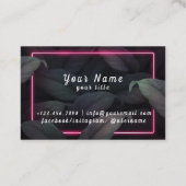 Rosa Neonrahmen auf tropischen Blätter Visitenkarte (Rückseite)