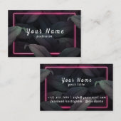 Rosa Neonrahmen auf tropischen Blätter Visitenkarte (Vorne/Hinten)