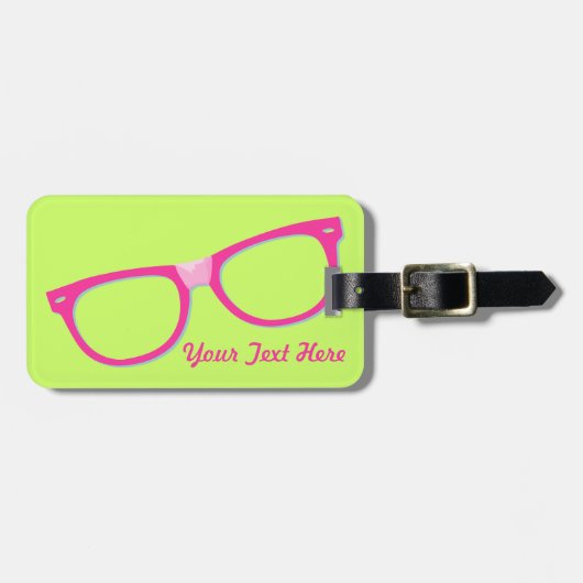Rosa Nerd-Gläser Gepäckanhänger (Vorderseite horizontal)