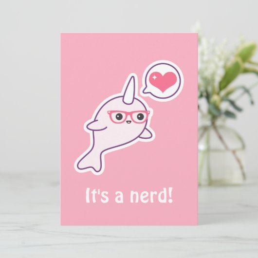 Rosa Nerd Narwhal Baby Shower Einladungen (Stehend Vorderseite)