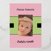 Rosa neue Baby-Ankündigung Goldfolie Folieneinladung (Rückseite)