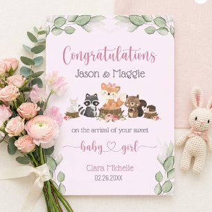 Rosa Neue Baby Mädchen Personalisierte Gratulation Karte