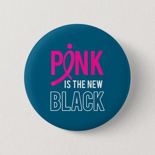 Rosa neue schwarze Brustkrebs-Überlebender-Design Button (Vorderseite)
