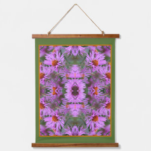 Rosa Neuengland Aster-Blume Abstrakt Wandteppich Mit Holzrahmen