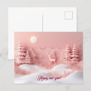 Rosa Neujahrsschneewald Postkarte