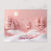 Rosa Neujahrsschneewald Postkarte (Vorderseite)