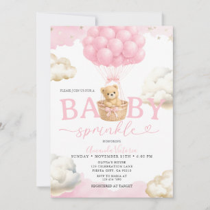 Rosa neutrale Bär-Wolken-Ballon-Baby-Party Einladung