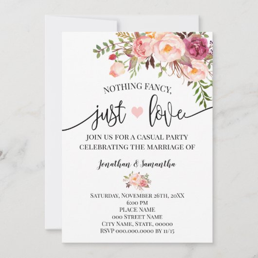 Rosa Nichts Extravagant nur Liebe Einladung (Vorderseite)