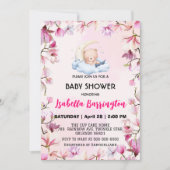 Rosa Niedlich Bär Süße Traum Blume Babydusche Kind Einladung (Vorderseite)