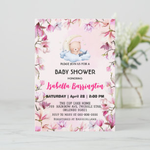 Rosa Niedlich Bär Süße Traum Blume Babydusche Kind Einladung