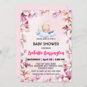 Rosa Niedlich Bär Süße Traum Blume Babydusche Kind Einladung (Vorne/Hinten)