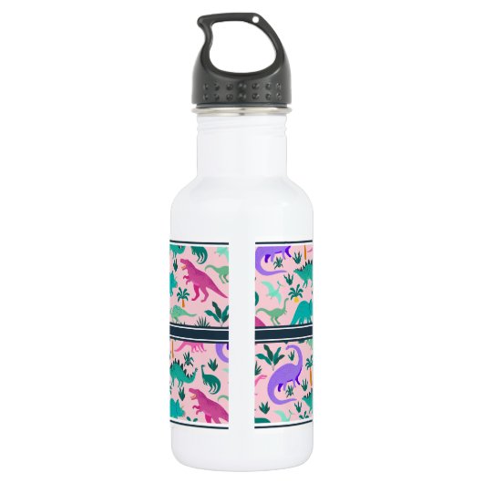 Rosa | Niedlich farbige Dinosaurier Muster Kids Na Edelstahlflasche (Rückseite)