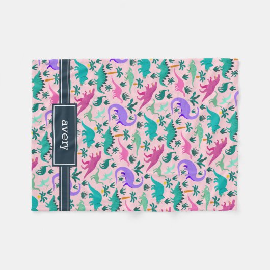 Rosa | Niedlich farbige Dinosaurier Muster Kids Na Fleecedecke (Vorderseite (Horizontal))