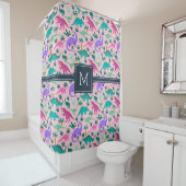 Rosa | Niedlich farbiges Dinosaurier-Muster Kid Mo Duschvorhang (Beispiel)