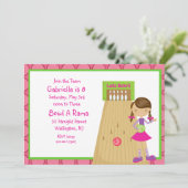 Rosa, Niedlich, Girl Bowling Party Einladung (Stehend Vorderseite)