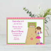 Rosa, Niedlich, Striped Girl Bowling Party Einladu Einladung (Stehend Vorderseite)