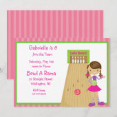 Rosa, Niedlich, Striped Girl Bowling Party Einladu Einladung (Vorne/Hinten)