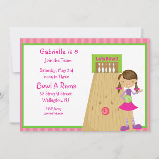 Rosa, Niedlich, Striped Girl Bowling Party Einladu Einladung