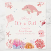 Rosa Niedlich unter dem Meer Dolphin Girl Dusche Weinetikett (Einzelnes Label)