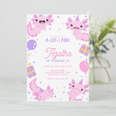 Rosa Niedliche Axolotl Girl Geburtstag Einladung (Stehend Vorderseite)