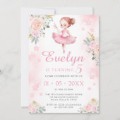 Rosa niedliche Ballerina Geburtstagsmädchen Einladung (Vorderseite)