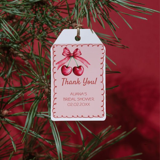 Rosa Niedliche Bow Cherry am oberen Brautparty Geschenkanhänger