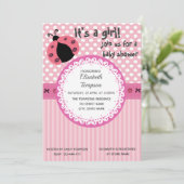 Rosa niedliche Cartoon Ladybug Babydusche Einladung (Stehend Vorderseite)
