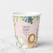 Rosa niedliche Dschungeltiere Mädchen-Dusche Pappbecher (Rückseite)