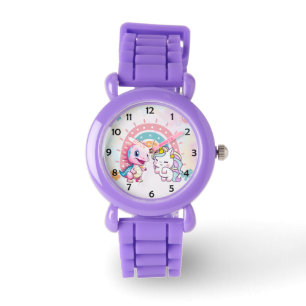 Rosa Niedliche Einhorndinosaurier Regenbogen Gebur Armbanduhr