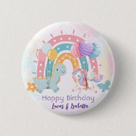 Rosa Niedliche Einhorndinosaurier Regenbogen Gebur Button