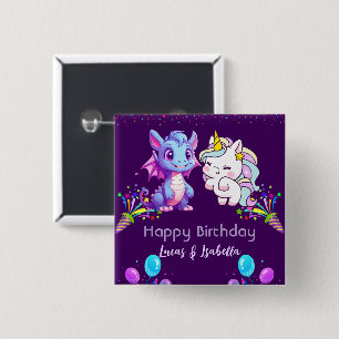 Rosa Niedliche Einhorndinosaurier Regenbogen Gebur Button