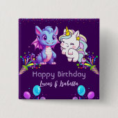 Rosa Niedliche Einhorndinosaurier Regenbogen Gebur Button (Vorderseite)