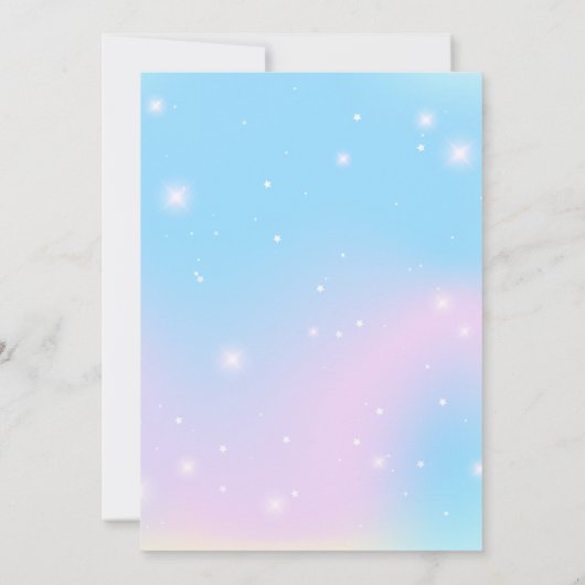 Rosa Niedliche Einhorndinosaurier Regenbogen Gebur Einladung (Rückseite)