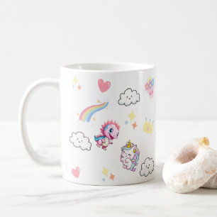 Rosa Niedliche Einhorndinosaurier Regenbogen Gebur Kaffeetasse