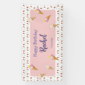 Rosa Niedliche Eiscreme Cone Kinder Geburtstag Mäd Banner (Vertikal)