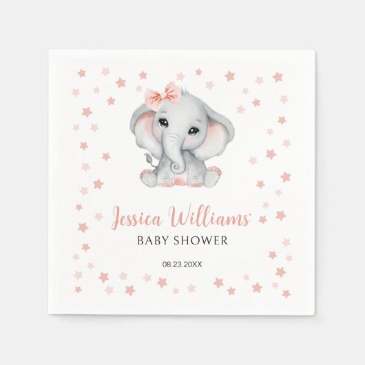 Rosa niedliche Elefantenbaby-Dusche Papier Napkin Serviette (Vorderseite)