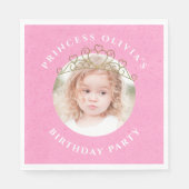 Rosa Niedliche Geburtstag Foto Princess Tiara Swee Serviette (Vorderseite)