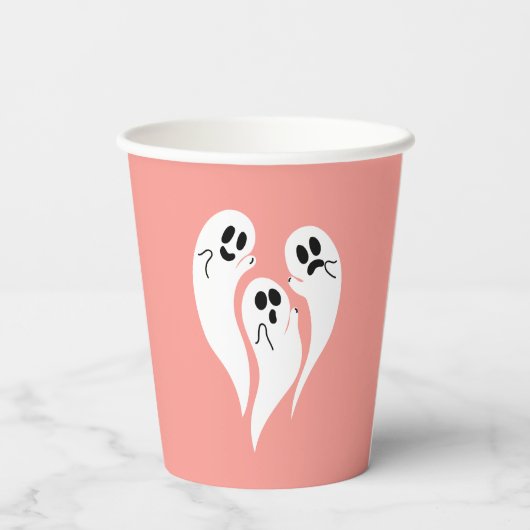 Rosa Niedliche Geister Pappbecher (Rückseite)