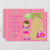 Rosa, Niedliche, gestreifte Bowling-Party Einladun Einladung (Vorne/Hinten)
