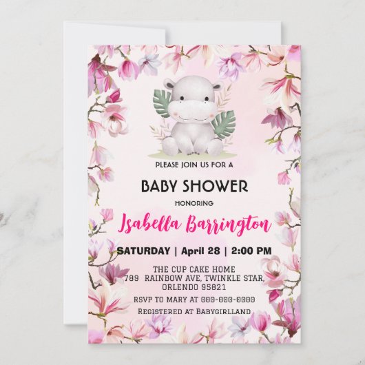 Rosa Niedliche Hippie-Blume Blumendusche Kind Einladung (Vorderseite)