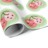 Rosa Niedliche Kirschen Geschenkpapier (Rolleneckpunkt)