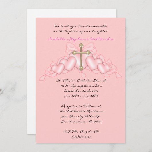 Rosa NIEDLICHE Kommune/Taufe Einladung (Vorne/Hinten)