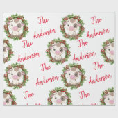 Rosa Niedliche Kuh Weihnachtskranz personalisierte Geschenkpapier (Flach)