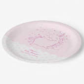 Rosa Niedliche moderne Polka Dot Unicorn Kinderdus Pappteller (Schrägansicht)